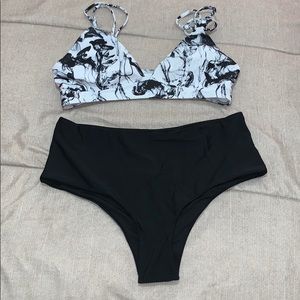 PLUS Ink Drawing Top with High Waist Bikini set